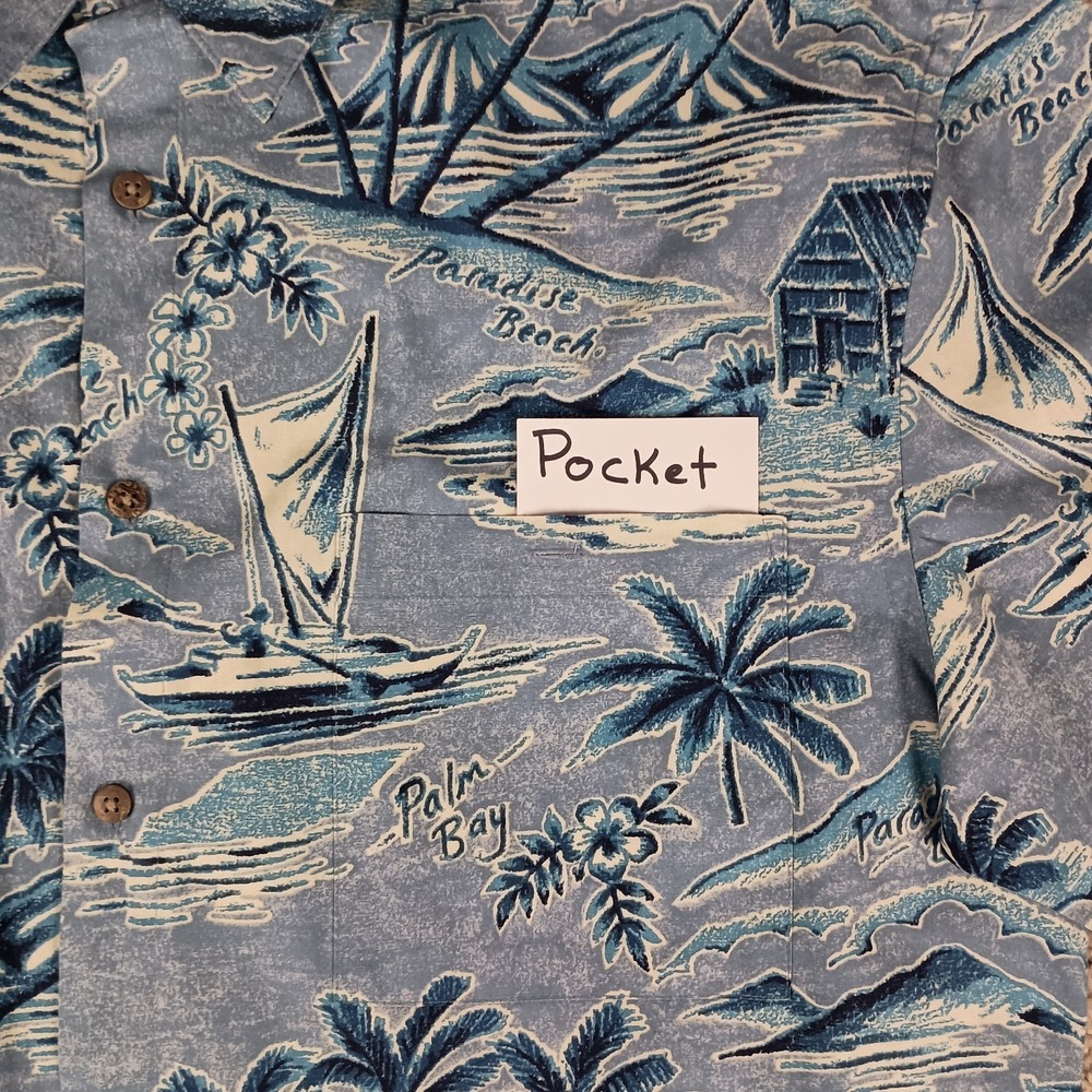 Vintage Island Shores Mens Large Blue‎ AOP Hawaiian Shirt Y2K - Picture 5 of 10